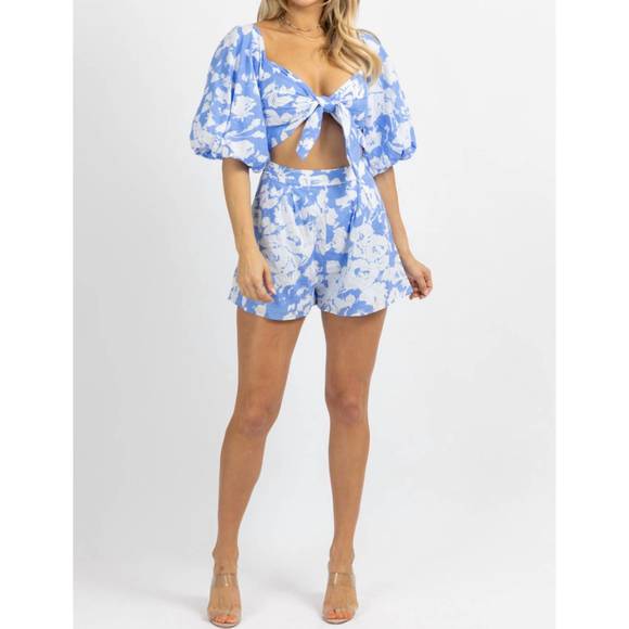 NEW LUXXEL floral puff sleeve romper in bright blue - Picture 4 of 7